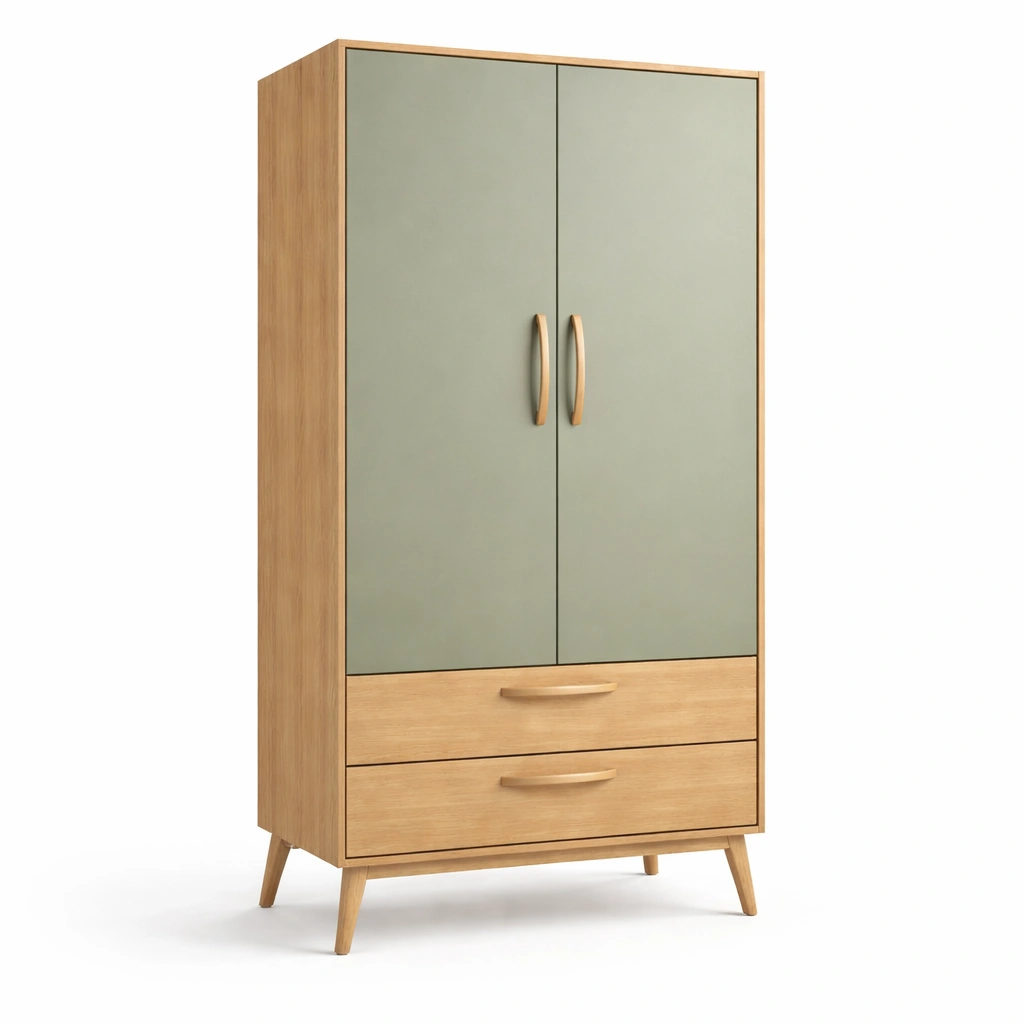 Moderner Kleiderschrank mit Schubladen in Holz und Gruen-Norenio